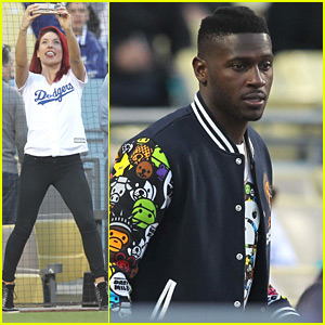 Sharna Burgess & Antonio Brown Throw Out First Pitch at Dodgers Game