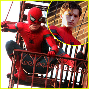 Tom Holland Jumps Off Fire Escape for 'Spider-Man' Stunt!