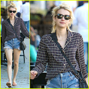 Emma Roberts Wears Cutoff Shorts For Pizza Lunch