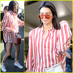Kendall Jenner Wears Her Stripes at Lunch with Kim Kardashian