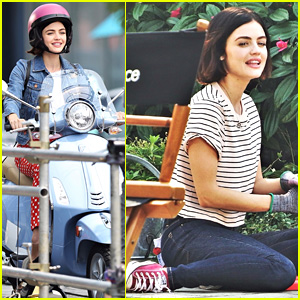 Lucy Hale Rides a Vespa & Does Some Gardening on 'Life Sentence' Set