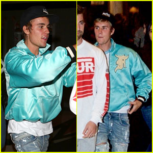 Justin Bieber Looks Cool in a Blue Bomber Jacket at Church!