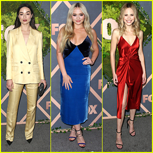 Crystal Reed Rocks Yellow Suit For Fox's Fall Party with Natalie Alyn Lind
