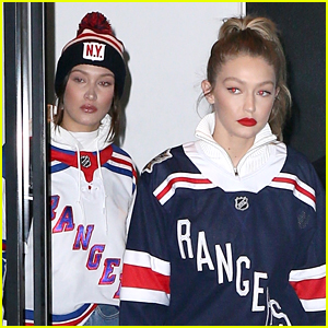 Gigi and Bella Hadid Dress up Rangers Gear at Hockey Game