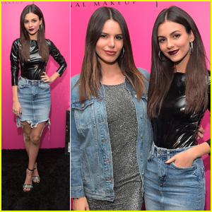 Victoria Justice Rocks Ripped Jean Skirt at Samsung VR Launch Party