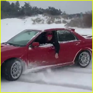 Ansel Elgort Shows Off His 'Baby Driver' Skills in the Snow - Watch!
