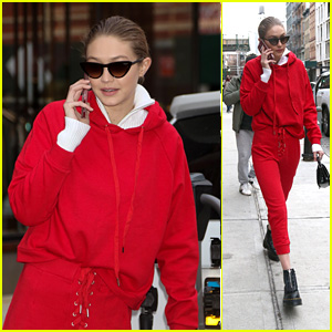 Gigi Hadid Wears a Red Sweatsuit While Heading Out into NYC!