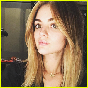 Lucy Hale shows of her new blonde hair for vampy shoot for Elle