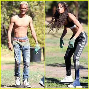 Jaden Smith Goes Shirtless While Gardening With Sister Willow & Girlfriend Odessa Adlon