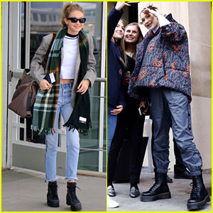 Gigi Hadid Wears a Checkered Coat and Denim Separates in New York