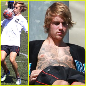 Justin Bieber Takes His Shirt Off at Soccer Match