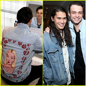 Thomas Doherty Wears Dove Cameron's Face on His Jacket for 'Descendants' Reunion With Booboo Stewart