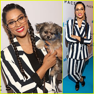 Lilly Singh Brings New Dog Scarbo To WE Day Party With A Purpose