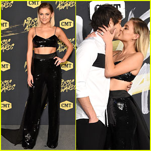 Kelsea Ballerini & Husband Morgan Evans Kiss On CMT Music Awards Red Carpet
