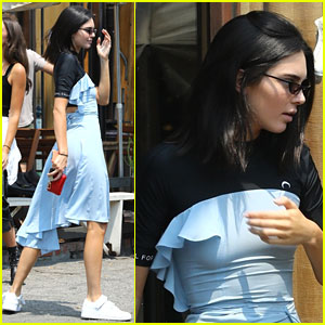 Kendall Jenner Dons Powder Blue Dress for Lunch With Friends