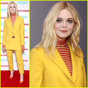 Elle Fanning Brightens Up A Rainy Day With Her Yellow Suit at 'I Think We're Alone Now' NYC Screening