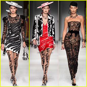 Kendall Jenner, Gigi Hadid, & Bella Hadid Are Sketches Come to Life in Moschino Fashion Show!