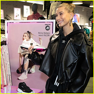 Hailey Baldwin Stocks Up On Adidas at JD on Oxford Street Store