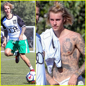 Justin Bieber Shows Off Shirtless Body During Soccer Game!