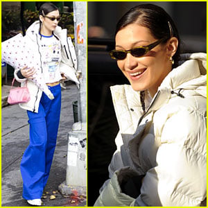 Bella Hadid Dons Bold Blue Pants While Picking Up Giant Balloons!
