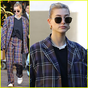 Hailey Bieber Makes Fashion Statement In Plaid Suit