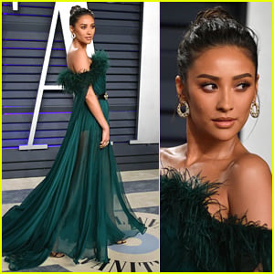 Shay Mitchell steps out of her hotel wearing an olive green Louis Vuitton  dress with a