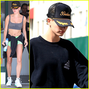 Hailey Bieber Dons 'Bieber' Hat & 'J' Earrings for Workout Sesh