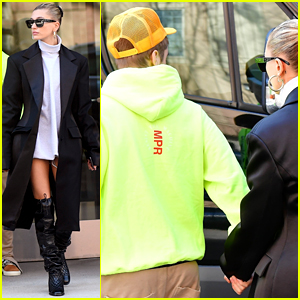 Justin & Hailey Bieber Hold Hands While Leaving Their Apartment