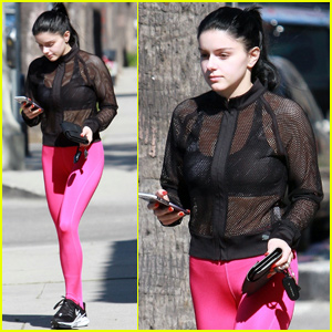 Ariel Winter sports hot pink leggings and a sheer top for a trip to the  studio