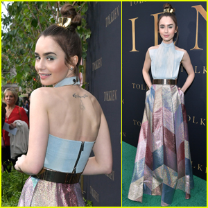 Lily Collins Goes Glam For Tolkien Premiere Lily Collins Nicholas Hoult Just Jared Jr