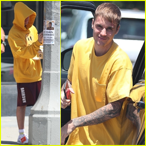 Justin Bieber dons a colorful ensemble from his fashion brand Drew