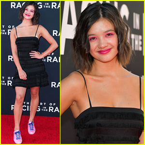 Peyton Elizabeth Lee Wears Bright Pink Sneakers To 'Art of Racing In The Rain' Premiere