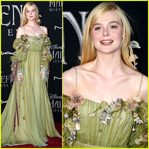 Elle Fanning Glows in Green Floral Dress at 'Maleficent 2' Premiere