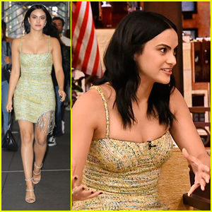 Camila Mendes Braves Cooler Temps In Yellow Dress In NYC