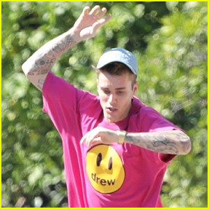 Justin Bieber Takes a Spill on His Unicycle, But Gets Right Back Up!