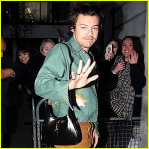 Harry Styles Sports Red Manicure & Gucci Purse for Radio Appearance