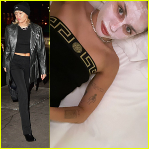 Miley Cyrus Prepares For An Event With a Face Mask