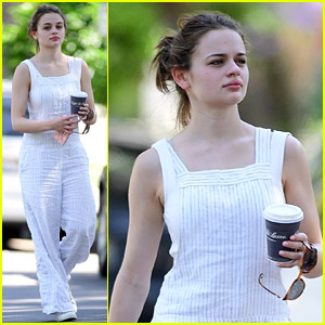 Joey King Steps Out for Coffee in a White Jumpsuit