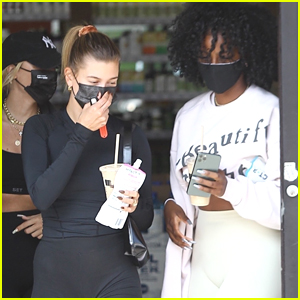 Hailey Bieber Meets Up With Justine Skye For a Juice Run After A Workout