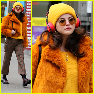 Selena Gomez Bundles Up In Orange To Start Filming On Her New Hulu Show!