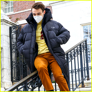 Thomas Doherty Zips Down a Railing On 'Gossip Girl' Set After Cast Thanksgiving Trip