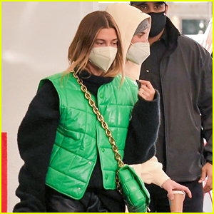 Justin & Hailey Bieber Step Out For Meeting in Matching Green Outfits