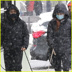 Camila Mendes & Madelaine Petsch Take Their Dogs For a Walk In The Snow