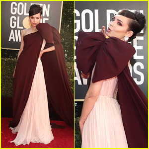 Sofia Carson Wears a Giant Bow To Host Golden Globes 2021 Red Carpet