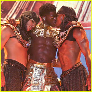 Lil Nas X kisses male dancer in fiery BET Awards performance