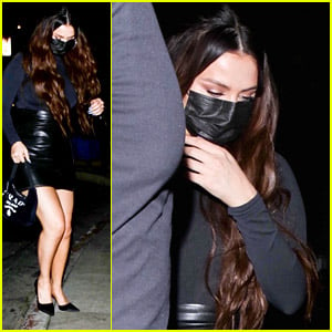 Selena Gomez Rocks Cute Skirt With A Slit For Dinner With Friends