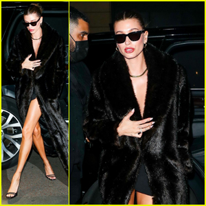Hailey Bieber Rocks a Fur Coat During a Night Out in Paris