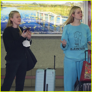 Dakota Fanning & Elle Fanning Stay Cozy in Coordinating Sweatsuits As They Arrive in Miami