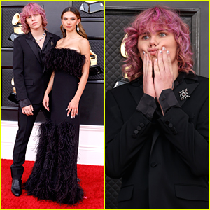 The Kid LAROI Shows Off New Pink Hair at Grammys with Katarina Deme
