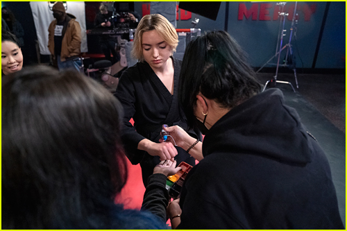 Peyton List behind the scenes of cobra kai